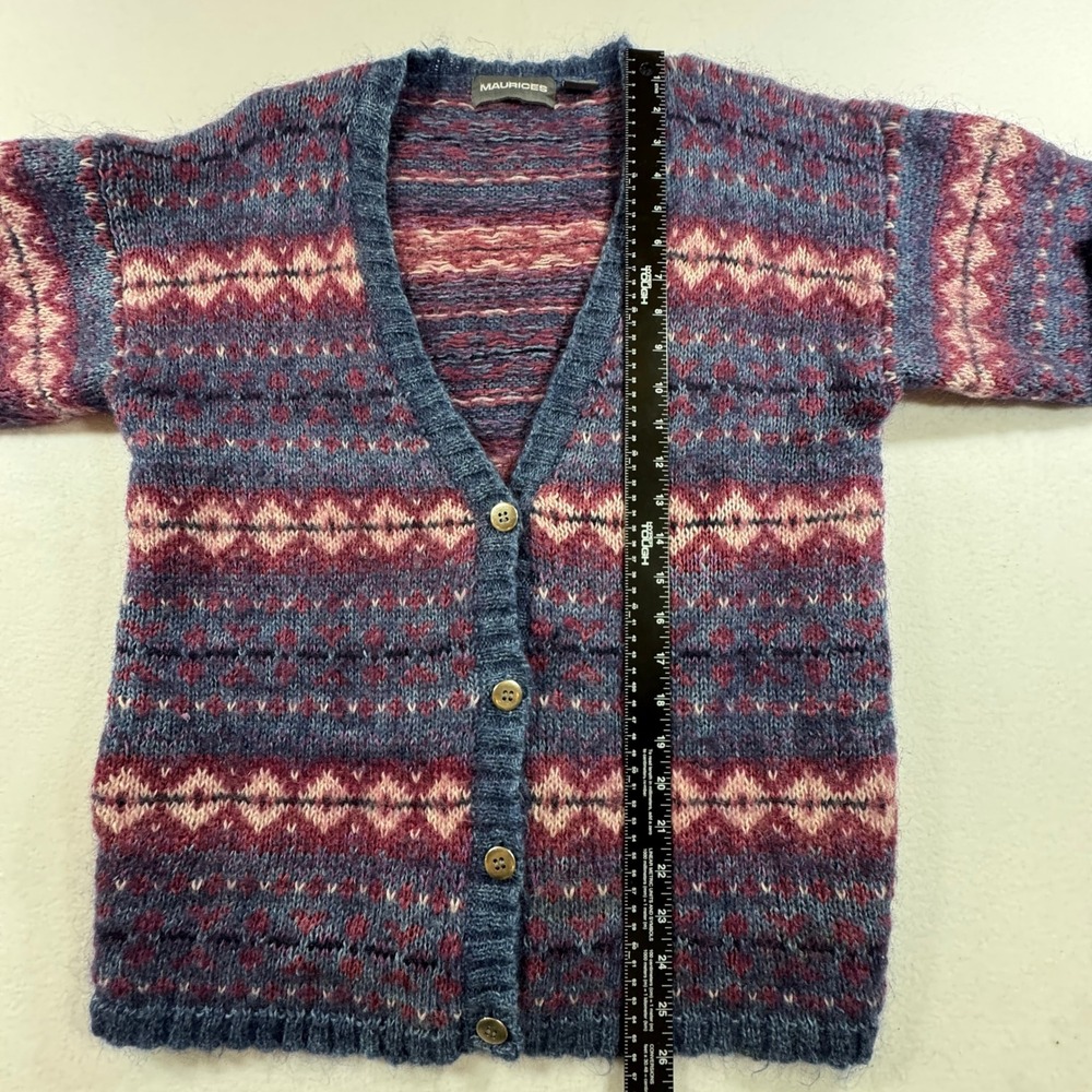 Maurices Fair Isle Cardigan Sweater Mens Large Blue Burgundy Geometric Button Up - Picture 4 of 10